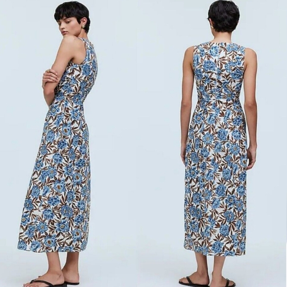 Madewell Blue Floral V-Neck Midi Dress Size 10 NWT -  Cotton Poplin - Picture 3 of 16